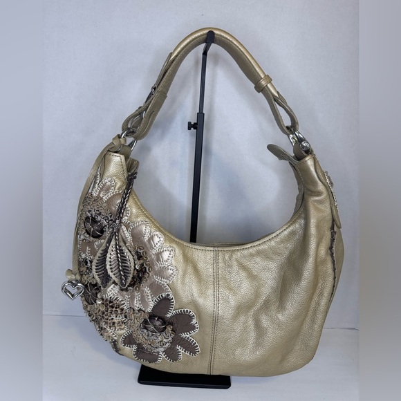 BRIGHTON FABIOLA 3D APPLIQUE MASTERPIECE FLORAL EMBROIDERED SHOULDER HANDBAG. - Picture 1 of 15